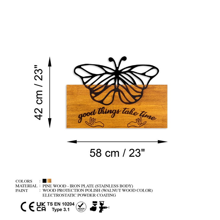 Wallity Butterfly 5 Escultura de pared en madera nogal y metal negro